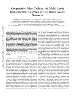 Cooperative Edge Caching via Multi Agent Reinforcement Learning in Fog
  Radio Access Networks