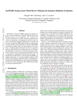 SynWMD: Syntax-aware Word Mover's Distance for Sentence Similarity
  Evaluation