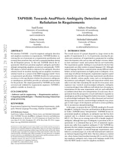 TAPHSIR: Towards AnaPHoric Ambiguity Detection and ReSolution In
  Requirements