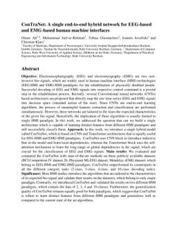ConTraNet: A single end-to-end hybrid network for EEG-based and
  EMG-based human machine interfaces