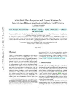 Multi-Omic Data Integration and Feature Selection for Survival-based
  Patient Stratification via Supervised Concrete Autoencoders