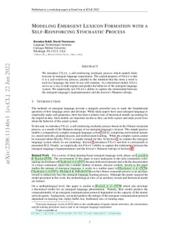 Modeling Emergent Lexicon Formation with a Self-Reinforcing Stochastic
  Process