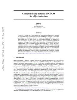 Complementary datasets to COCO for object detection