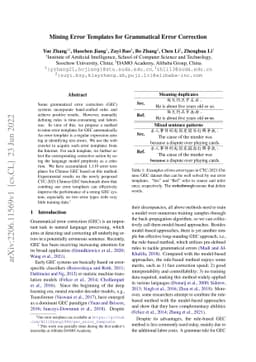 Mining Error Templates for Grammatical Error Correction