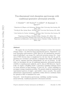 Two-dimensional total absorption spectroscopy with conditional
  generative adversarial networks