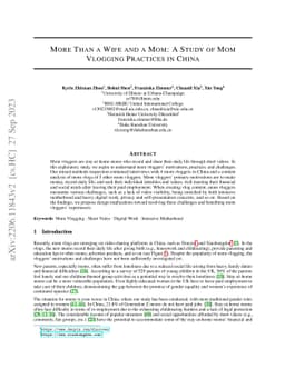 More Than a Wife and a Mom: A Study of Mom Vlogging Practices in China