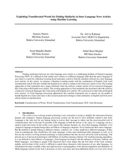 Exploiting Transliterated Words for Finding Similarity in Inter-Language
  News Articles using Machine Learning