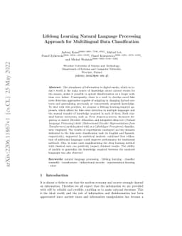 Lifelong Learning Natural Language Processing Approach for Multilingual
  Data Classification