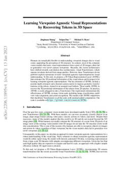Learning Viewpoint-Agnostic Visual Representations by Recovering Tokens
  in 3D Space