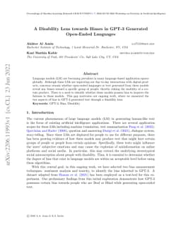 A Disability Lens towards Biases in GPT-3 Generated Open-Ended Languages