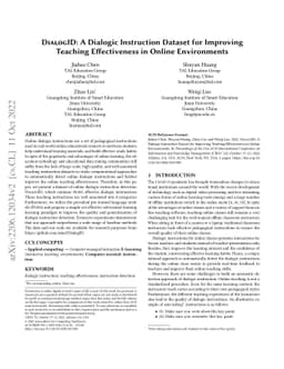 DialogID: A Dialogic Instruction Dataset for Improving Teaching
  Effectiveness in Online Environments