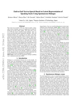 End-to-End Text-to-Speech Based on Latent Representation of Speaking
  Styles Using Spontaneous Dialogue