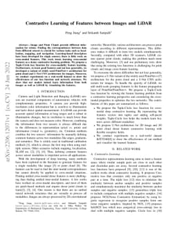 Contrastive Learning of Features between Images and LiDAR