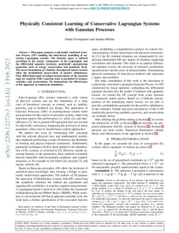 Physically Consistent Learning of Conservative Lagrangian Systems with
  Gaussian Processes