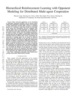 Hierarchical Reinforcement Learning with Opponent Modeling for
  Distributed Multi-agent Cooperation