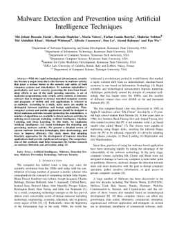 Malware Detection and Prevention using Artificial Intelligence
  Techniques