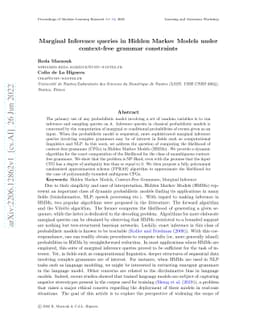 Marginal Inference queries in Hidden Markov Models under context-free
  grammar constraints