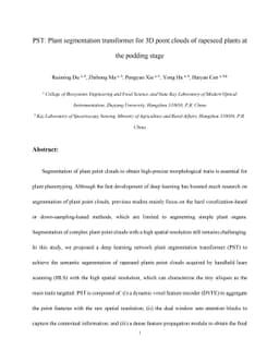 PST: Plant segmentation transformer for 3D point clouds of rapeseed
  plants at the podding stage