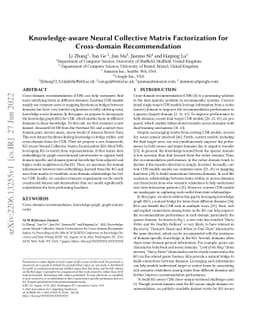 Knowledge-aware Neural Collective Matrix Factorization for Cross-domain
  Recommendation