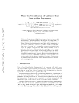 Open Set Classification of Untranscribed Handwritten Documents