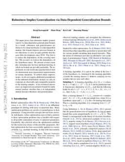 Robustness Implies Generalization via Data-Dependent Generalization
  Bounds