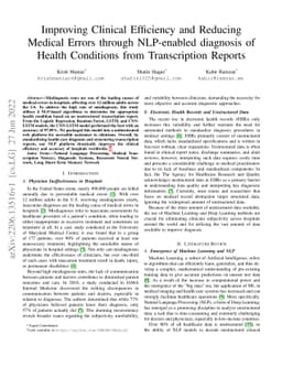 Improving Clinical Efficiency and Reducing Medical Errors through
  NLP-enabled diagnosis of Health Conditions from Transcription Reports
