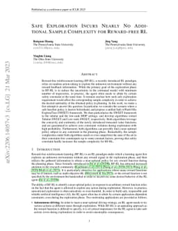 Safe Exploration Incurs Nearly No Additional Sample Complexity for
  Reward-free RL