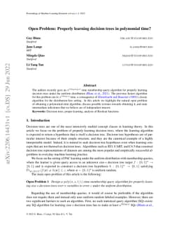 Open Problem: Properly learning decision trees in polynomial time?