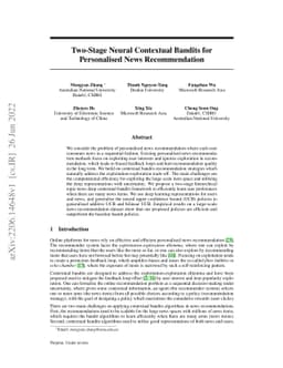 Two-Stage Neural Contextual Bandits for Personalised News Recommendation