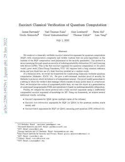 Succinct Classical Verification of Quantum Computation