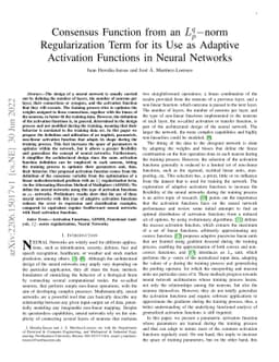 Consensus Function from an $L_p^q-$norm Regularization Term for its Use
  as Adaptive Activation Functions in Neural Networks