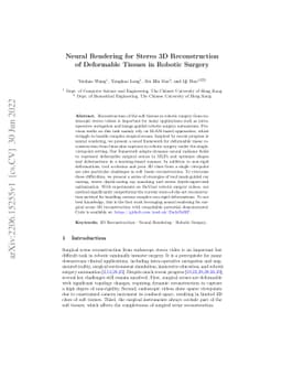 Neural Rendering for Stereo 3D Reconstruction of Deformable Tissues in
  Robotic Surgery