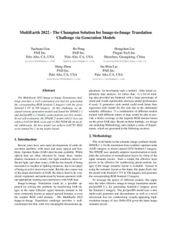 MultiEarth 2022 -- The Champion Solution for Image-to-Image Translation
  Challenge via Generation Models