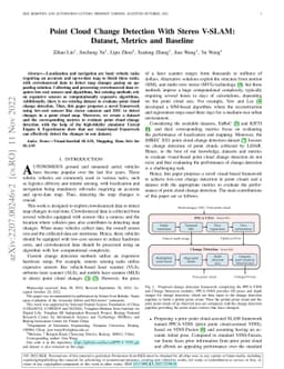Point Cloud Change Detection With Stereo V-SLAM:Dataset, Metrics and
  Baseline