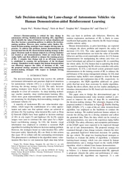 Safe Decision-making for Lane-change of Autonomous Vehicles via Human
  Demonstration-aided Reinforcement Learning
