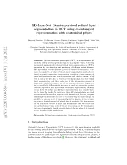 SD-LayerNet: Semi-supervised retinal layer segmentation in OCT using
  disentangled representation with anatomical priors
