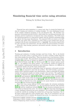 Simulating financial time series using attention