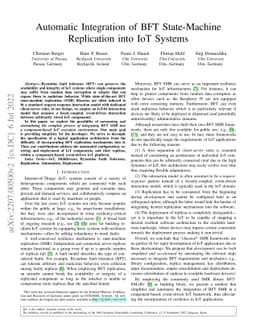 Automatic Integration of BFT State-Machine Replication into IoT Systems