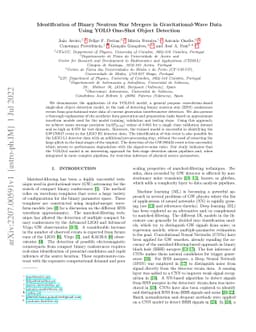 Identification of Binary Neutron Star Mergers in Gravitational-Wave Data
  Using YOLO One-Shot Object Detection