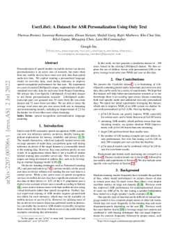 UserLibri: A Dataset for ASR Personalization Using Only Text