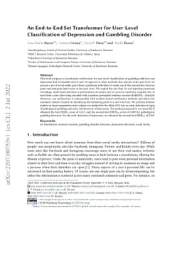 An End-to-End Set Transformer for User-Level Classification of
  Depression and Gambling Disorder