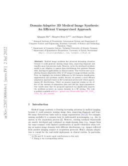 Domain-Adaptive 3D Medical Image Synthesis: An Efficient Unsupervised
  Approach