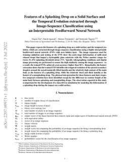 Features of a Splashing Drop on a Solid Surface and the Temporal
  Evolution extracted through Image-Sequence Classification using an
  Interpretable Feedforward Neural Network