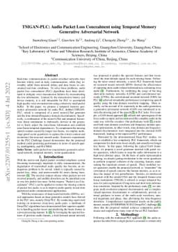 TMGAN-PLC: Audio Packet Loss Concealment using Temporal Memory
  Generative Adversarial Network