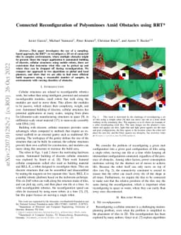 Connected Reconfiguration of Polyominoes Amid Obstacles using RRT*
