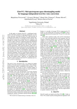 GlowVC: Mel-spectrogram space disentangling model for
  language-independent text-free voice conversion