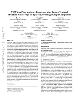 VEM$^2$L: A Plug-and-play Framework for Fusing Text and Structure
  Knowledge on Sparse Knowledge Graph Completion