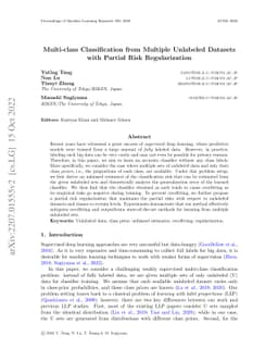 Multi-class Classification from Multiple Unlabeled Datasets with Partial
  Risk Regularization