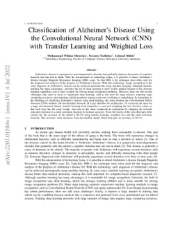 Classification of Alzheimer's Disease Using the Convolutional Neural
  Network (CNN) with Transfer Learning and Weighted Loss