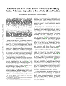 Robot Vitals and Robot Health: Towards Systematically Quantifying
  Runtime Performance Degradation in Robots Under Adverse Conditions